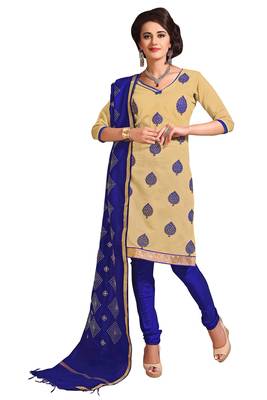 Beige embroidered cotton poly unstitched salwar with dupatta 1