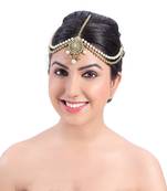 Exclusively Design Matha Patti For Wedding Gold Finishing With Pearl And Stone In White
