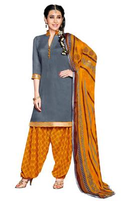 Grey embroidered cotton poly unstitched salwar with dupatta 1