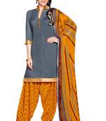 Grey embroidered cotton poly unstitched salwar with dupatta