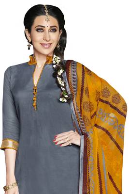 Grey embroidered cotton poly unstitched salwar with dupatta 2