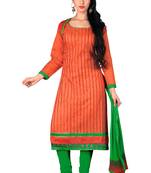 Orange embroidered cotton poly unstitched salwar with dupatta