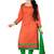 Orange embroidered cotton poly unstitched salwar with dupatta