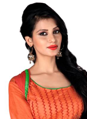 Orange embroidered cotton poly unstitched salwar with dupatta 2