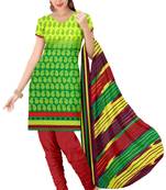 Green embroidered faux crepe unstitched salwar with dupatta