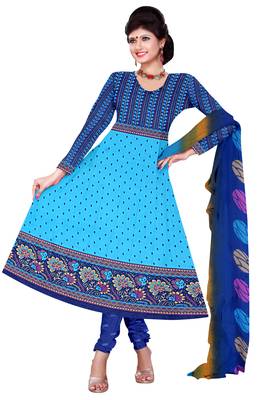 Blue embroidered faux crepe unstitched salwar with dupatta 1