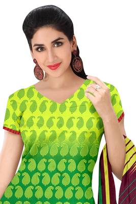 Green embroidered faux crepe unstitched salwar with dupatta 2
