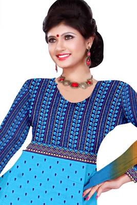 Blue embroidered faux crepe unstitched salwar with dupatta 2