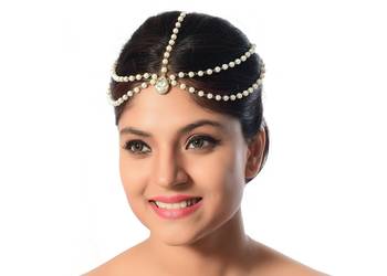 Alluring Design Matha Patti For Party Wear Gold Finishing In White Stone & Pearl 1