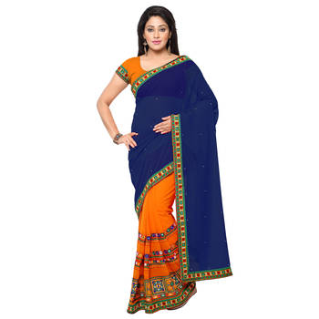 Blue Embroidered Georgette Saree With Blouse 1