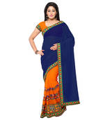 Blue Embroidered Georgette Saree With Blouse