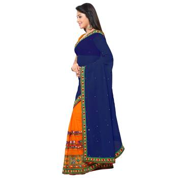 Blue Embroidered Georgette Saree With Blouse 2