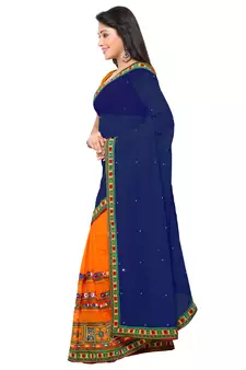 Blue Embroidered Georgette Saree With Blouse