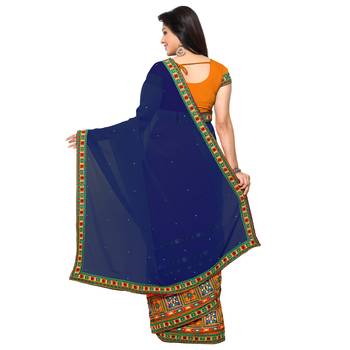 Blue Embroidered Georgette Saree With Blouse 3