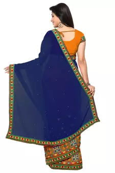 Blue Embroidered Georgette Saree With Blouse