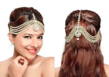 Exclusively Designer Matha Patti For Party Wear Gold Finishing With Pearl And Stone In White 1