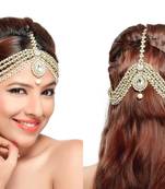Exclusively Designer Matha Patti For Party Wear Gold Finishing With Pearl And Stone In White