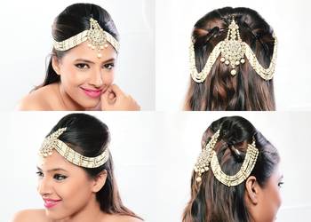 Stylish Hair Exclusive Matha Patti For Wedding Gold Finishing With Pearl And Stone In White 1