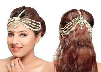 Exclusively Design Matha Patti For Wedding Gold Finishing With Pearl And Stone In White 1