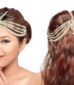 Exclusively Design Matha Patti For Wedding Gold Finishing With Pearl And Stone In White