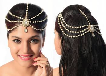 Dazzling Design Hari Style Matha Patti For Party Wear Gold Finishing In White Stone & Pearl 1