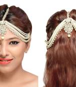 Fancy Style Design Matha Patti For Wedding Gold Finishing With Pearl And Stone In White