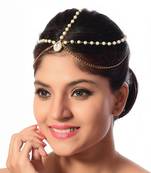 Fancy Design Matha Patti For Gold Finishing In White Stone & Pearl