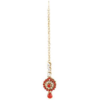 Traditional Red Austrian Stone Gold Finish Maang Tikka 1