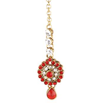 Traditional Red Austrian Stone Gold Finish Maang Tikka 2
