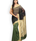 Green plain cotton poly saree with blouse