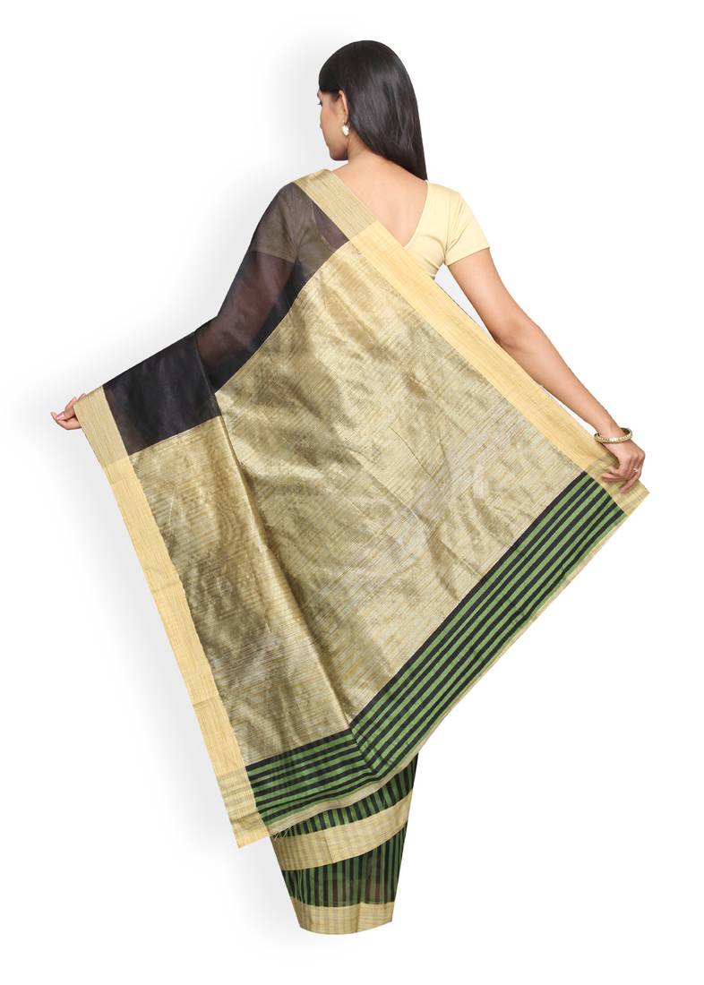 Green plain cotton poly saree with blouse
