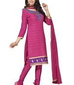 Pink embroidered cotton poly unstitched salwar with dupatta