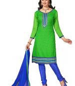 Green embroidered cotton poly unstitched salwar with dupatta