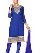 Blue embroidered cotton poly unstitched salwar with dupatta