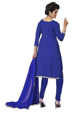 Blue embroidered cotton poly unstitched salwar with dupatta 2
