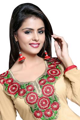 Beige embroidered faux chanderi unstitched salwar with dupatta 2