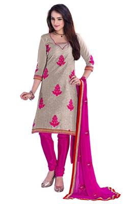 Grey embroidered cotton poly unstitched salwar with dupatta 1