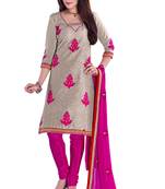 Grey embroidered cotton poly unstitched salwar with dupatta