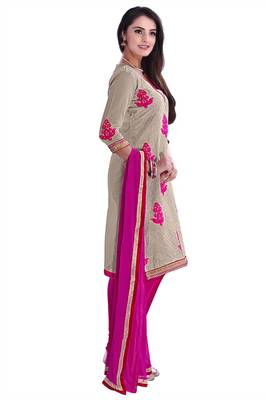 Grey embroidered cotton poly unstitched salwar with dupatta 2
