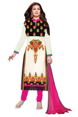 White embroidered faux georgette unstitched salwar with dupatta 1