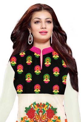 White embroidered faux georgette unstitched salwar with dupatta 2