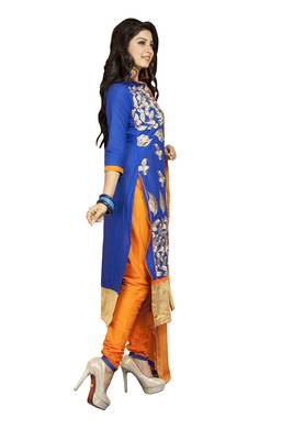 Blue embroidered cotton poly unstitched salwar with dupatta 2