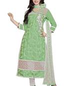 Green embroidered cotton poly unstitched salwar with dupatta