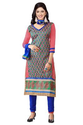 Multicolor embroidered cotton poly unstitched salwar with dupatta 1