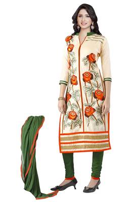 Beige embroidered cotton poly unstitched salwar with dupatta 1