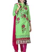 Green embroidered cotton poly unstitched salwar with dupatta