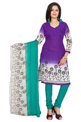 Purple embroidered cotton poly unstitched salwar with dupatta 1