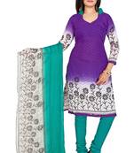 Purple embroidered cotton poly unstitched salwar with dupatta