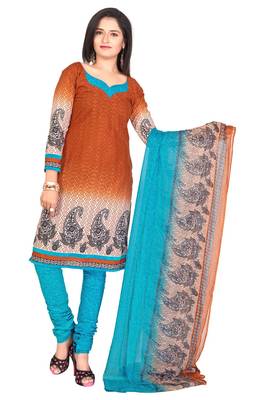 Brown embroidered cotton poly unstitched salwar with dupatta 1
