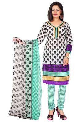 Multicolor embroidered cotton poly unstitched salwar with dupatta 1